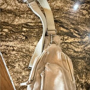Anthropologie Suede Sling Crossbody Bag in Beige